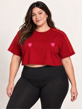 adidas IVY PARK Ivy Heart Red Crop Tee Pink Hearts Plus Size 2X HM7824